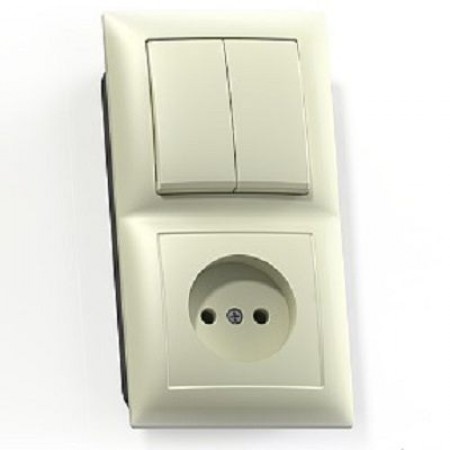 Блок БКВР 409 кремовый 2 клавишный выключатель + розетка без заземления